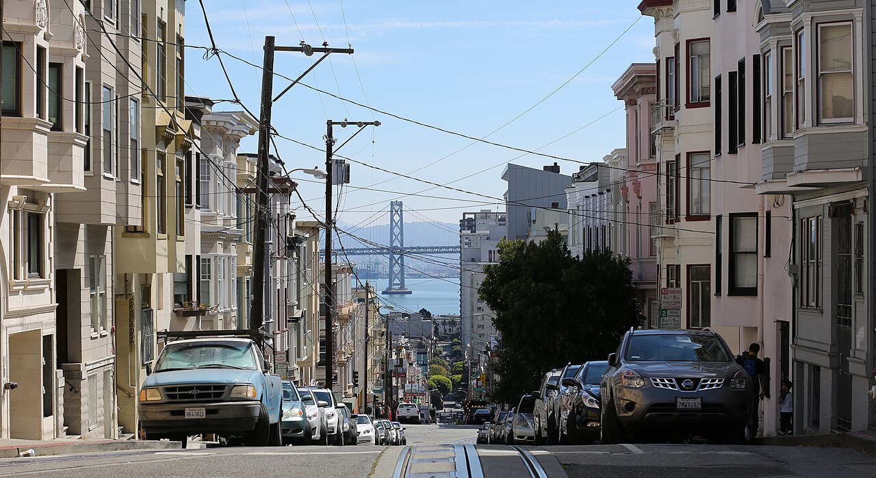 San Francisco homes with the Bay Bridge in the distance
